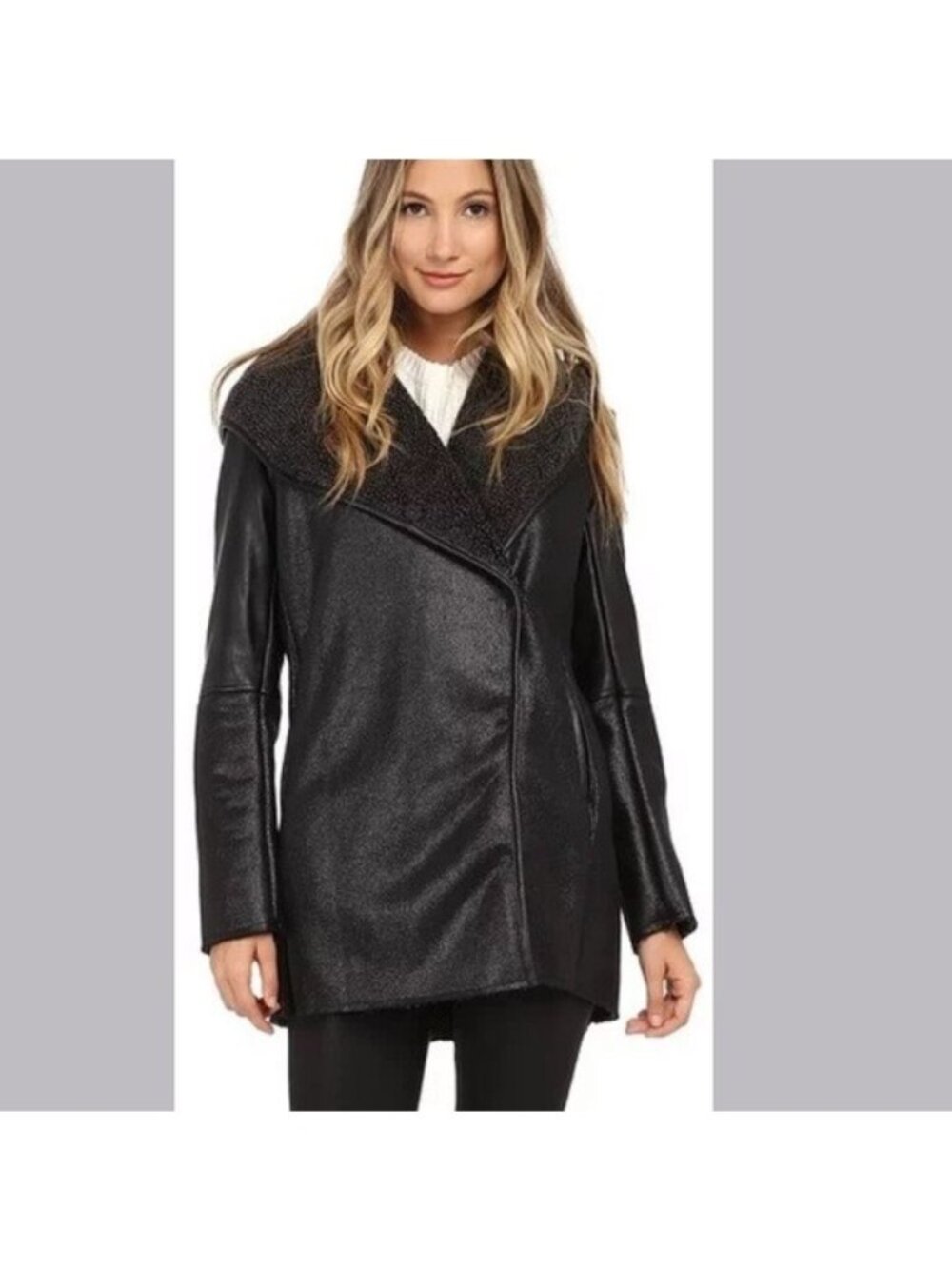 Sam Edelman Women's Sydney Hooded Faux Shearling Black Jacket size XS